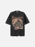 DAXUEN dark charcoal oversized gothic castle graphic tee