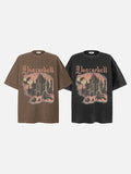 DAXUEN dark charcoal oversized gothic castle graphic tee