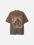 DAXUEN dark charcoal oversized gothic castle graphic tee