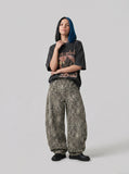 DAXUEN dark charcoal oversized gothic castle graphic tee — model photo