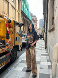 DAXUEN dark charcoal oversized gothic castle graphic tee — model photo