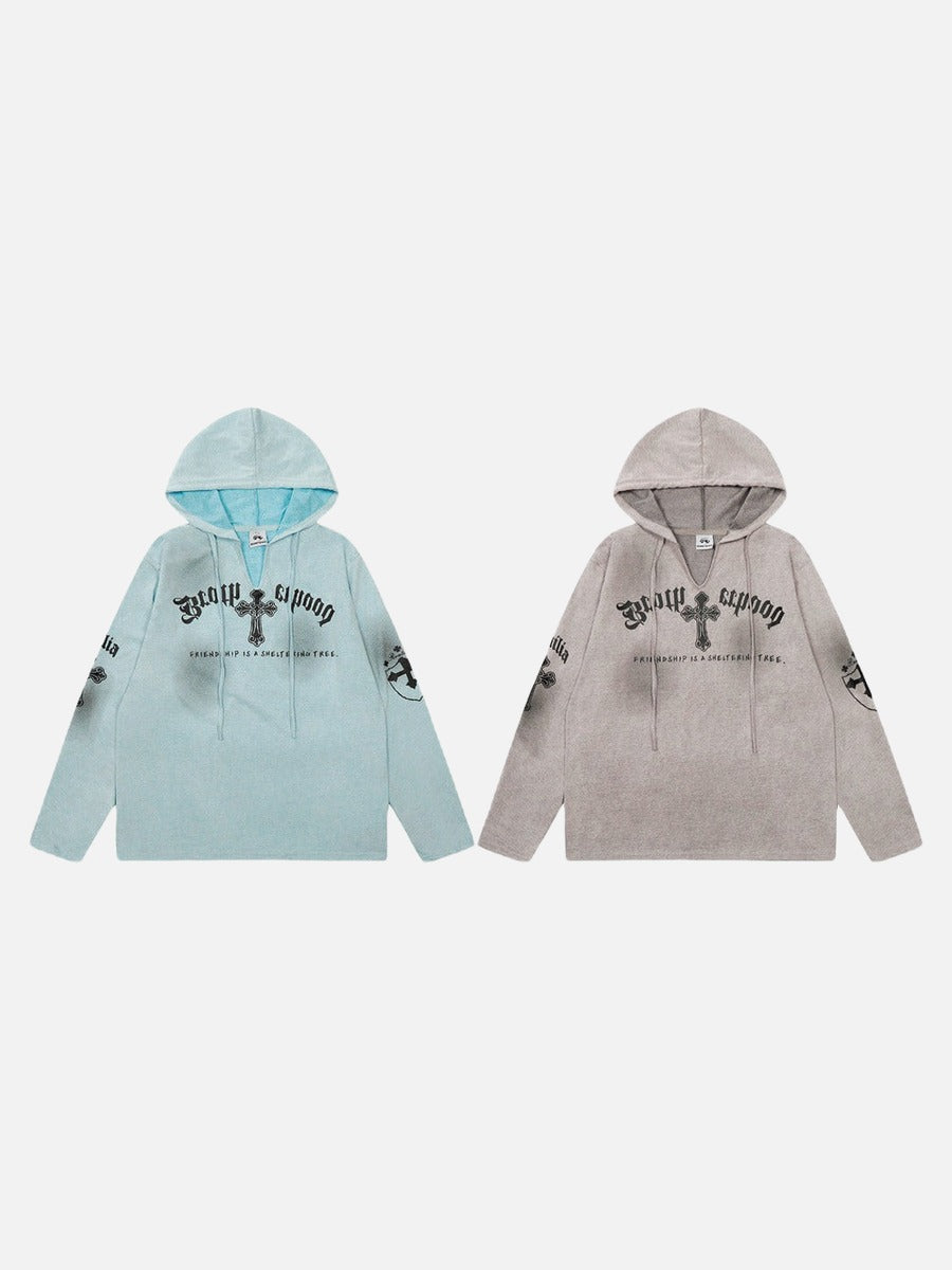 DAXUEN Gothic cross print oversized hoodie