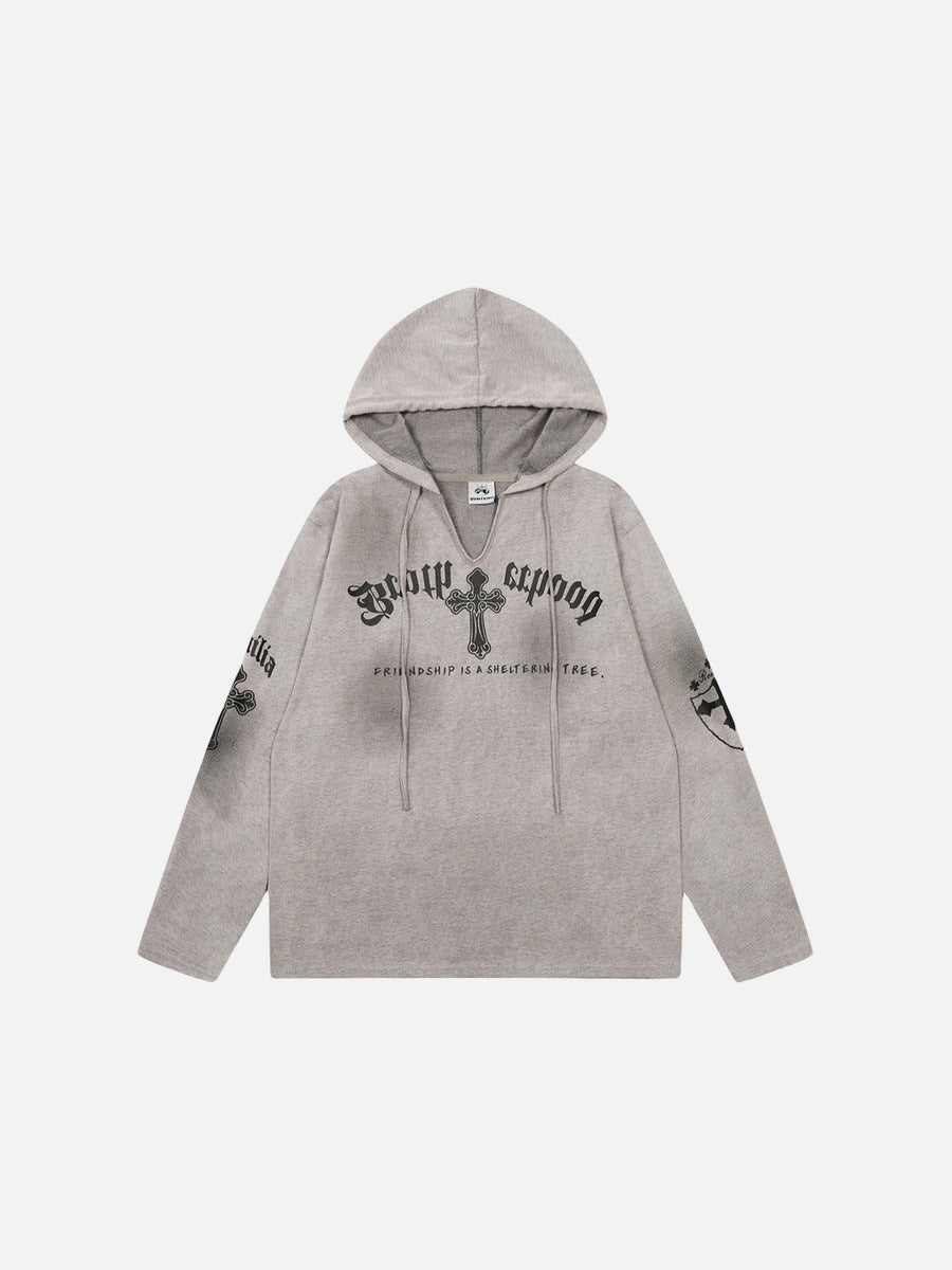 DAXUEN Gothic cross print oversized hoodie