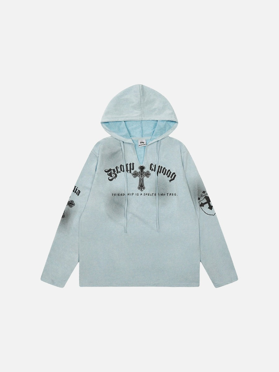 DAXUEN Gothic cross print oversized hoodie