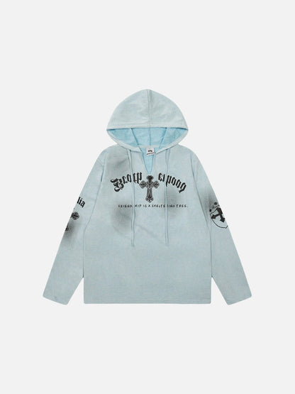 DAXUEN Gothic cross print oversized hoodie