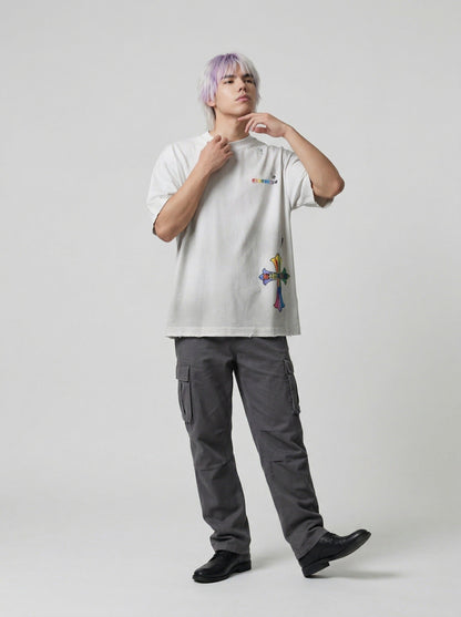 DAXUEN Gothic distressed oversized short-sleeved t-shirt — model photo