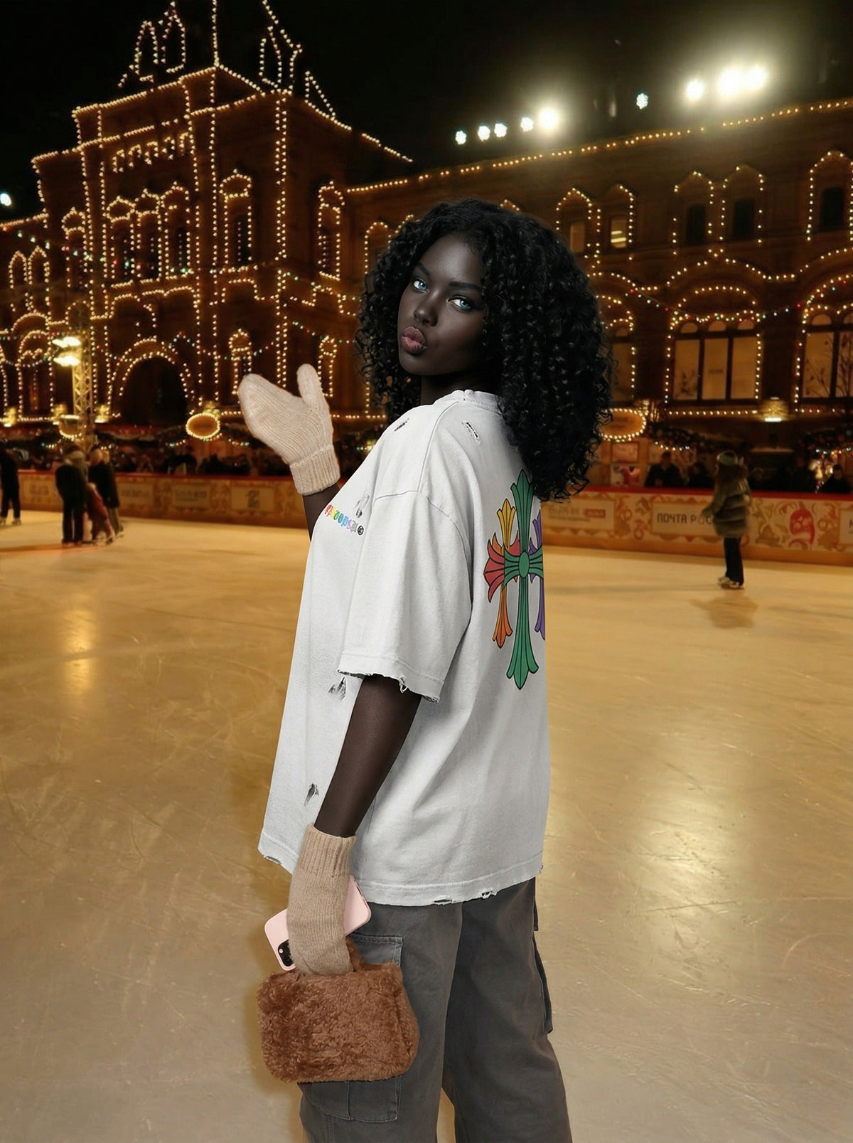 DAXUEN Gothic distressed oversized short-sleeved t-shirt — model photo