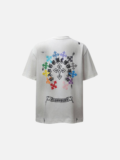 DAXUEN Gothic distressed oversized short-sleeved t-shirt