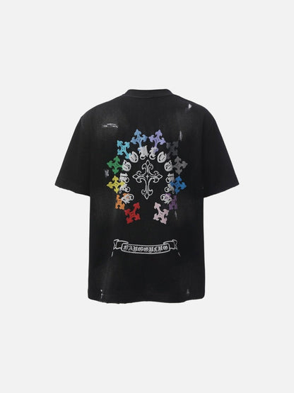 DAXUEN Gothic distressed oversized short-sleeved t-shirt