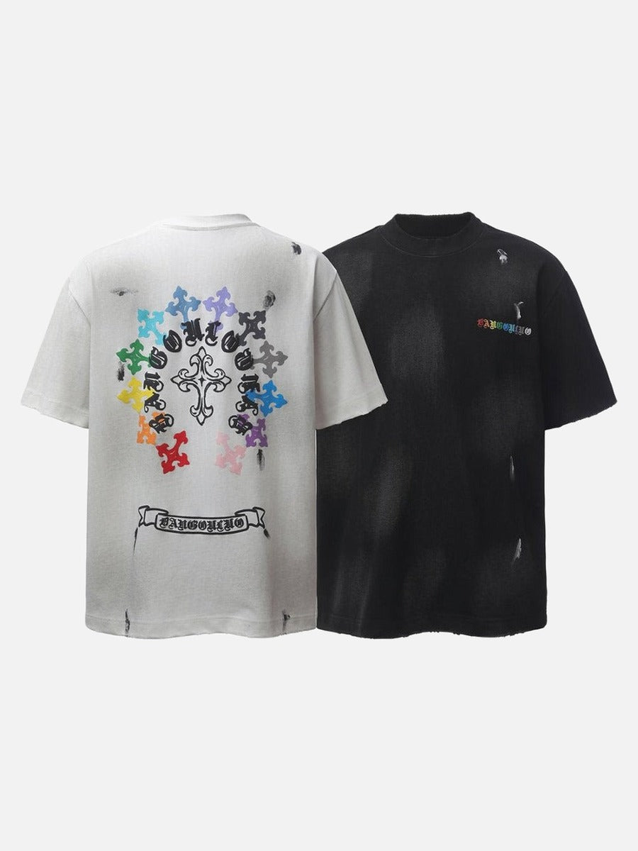 DAXUEN Gothic distressed oversized short-sleeved t-shirt