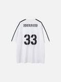 DAXUEN Gothic emblem V-neck T-shirt with printed graphics