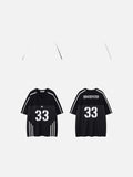 DAXUEN Gothic emblem V-neck T-shirt with printed graphics