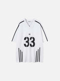 DAXUEN Gothic emblem V-neck T-shirt with printed graphics