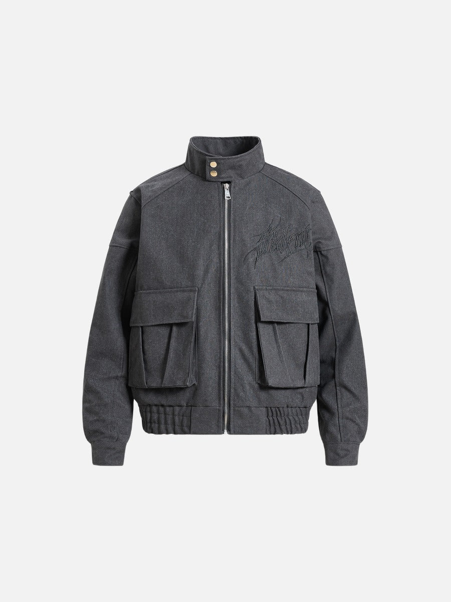 DAXUEN olive green gothic-embroidered bomber jacket