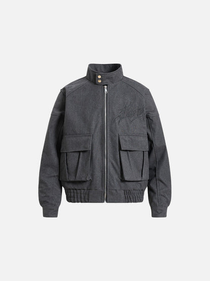 DAXUEN olive green gothic-embroidered bomber jacket