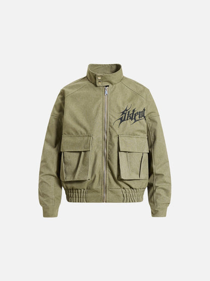 DAXUEN olive green gothic-embroidered bomber jacket