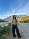 DAXUEN olive green gothic-embroidered bomber jacket — model photo
