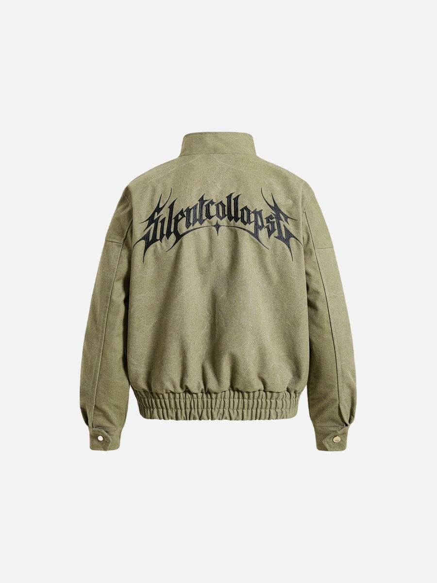 DAXUEN olive green gothic-embroidered bomber jacket