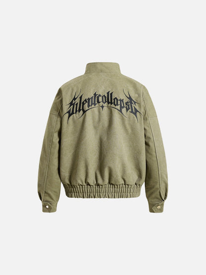DAXUEN olive green gothic-embroidered bomber jacket