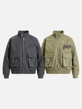 DAXUEN olive green gothic-embroidered bomber jacket