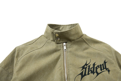 DAXUEN olive green gothic-embroidered bomber jacket