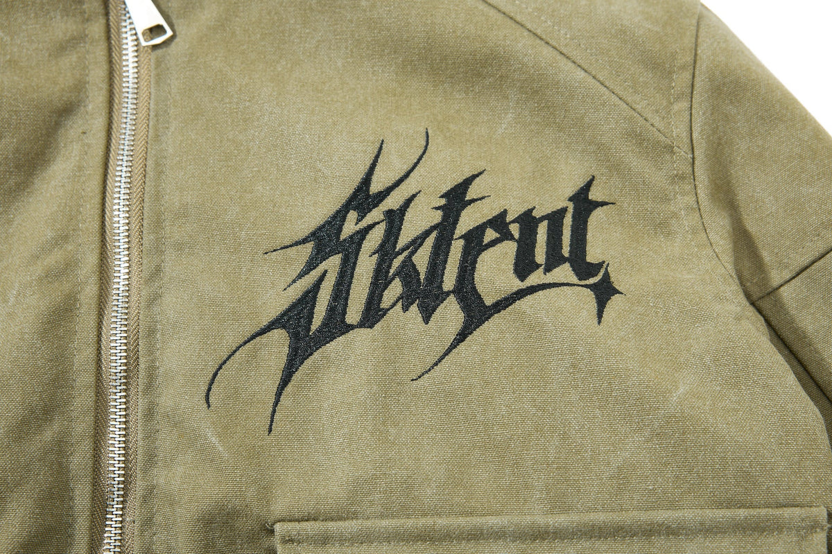 DAXUEN olive green gothic-embroidered bomber jacket