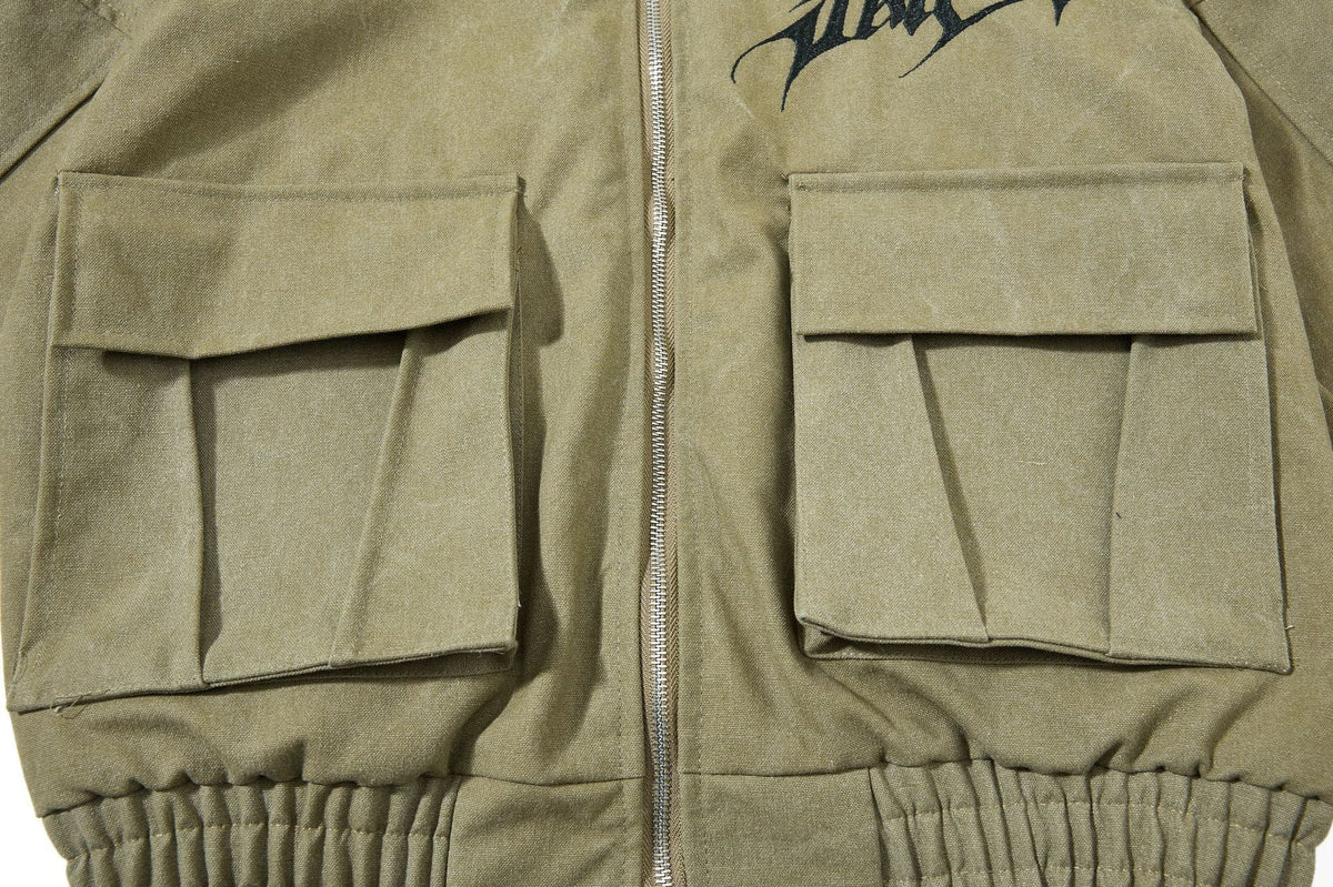 DAXUEN olive green gothic-embroidered bomber jacket