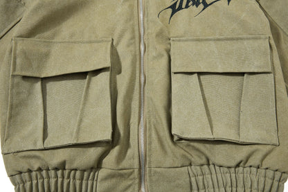 DAXUEN olive green gothic-embroidered bomber jacket