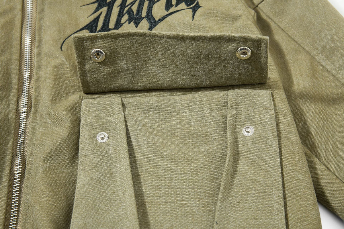 DAXUEN olive green gothic-embroidered bomber jacket