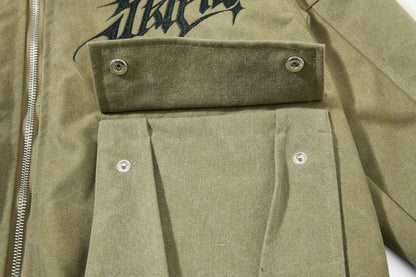 DAXUEN olive green gothic-embroidered bomber jacket