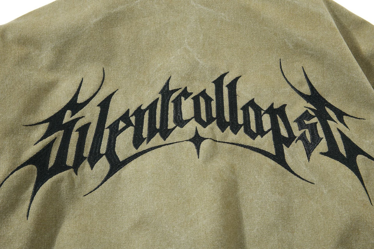 DAXUEN olive green gothic-embroidered bomber jacket