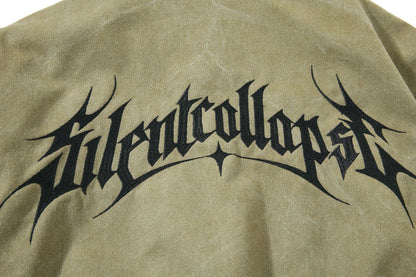 DAXUEN olive green gothic-embroidered bomber jacket