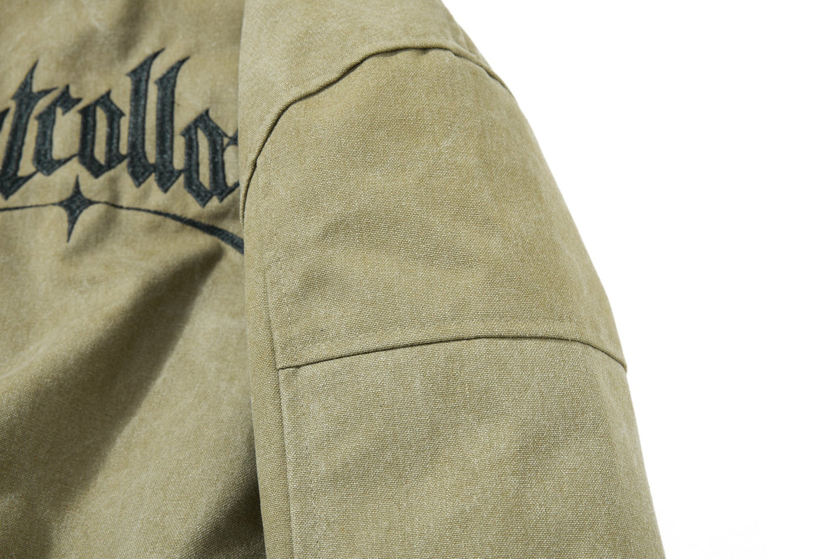 DAXUEN olive green gothic-embroidered bomber jacket