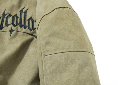 DAXUEN olive green gothic-embroidered bomber jacket