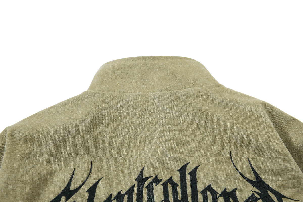 DAXUEN olive green gothic-embroidered bomber jacket