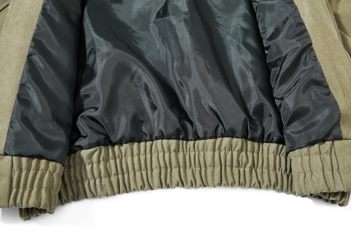 DAXUEN olive green gothic-embroidered bomber jacket