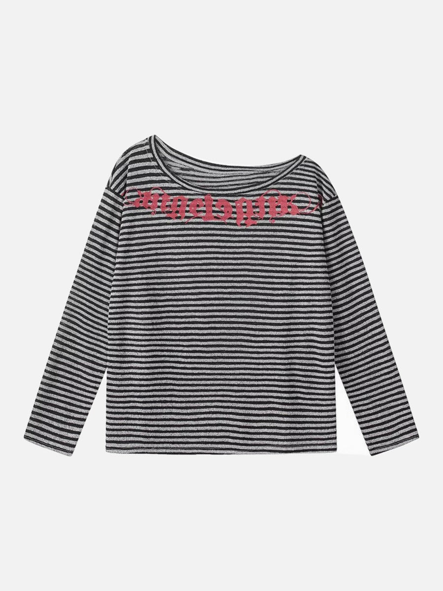 DAXUEN Gothic graphic striped long sleeve top
