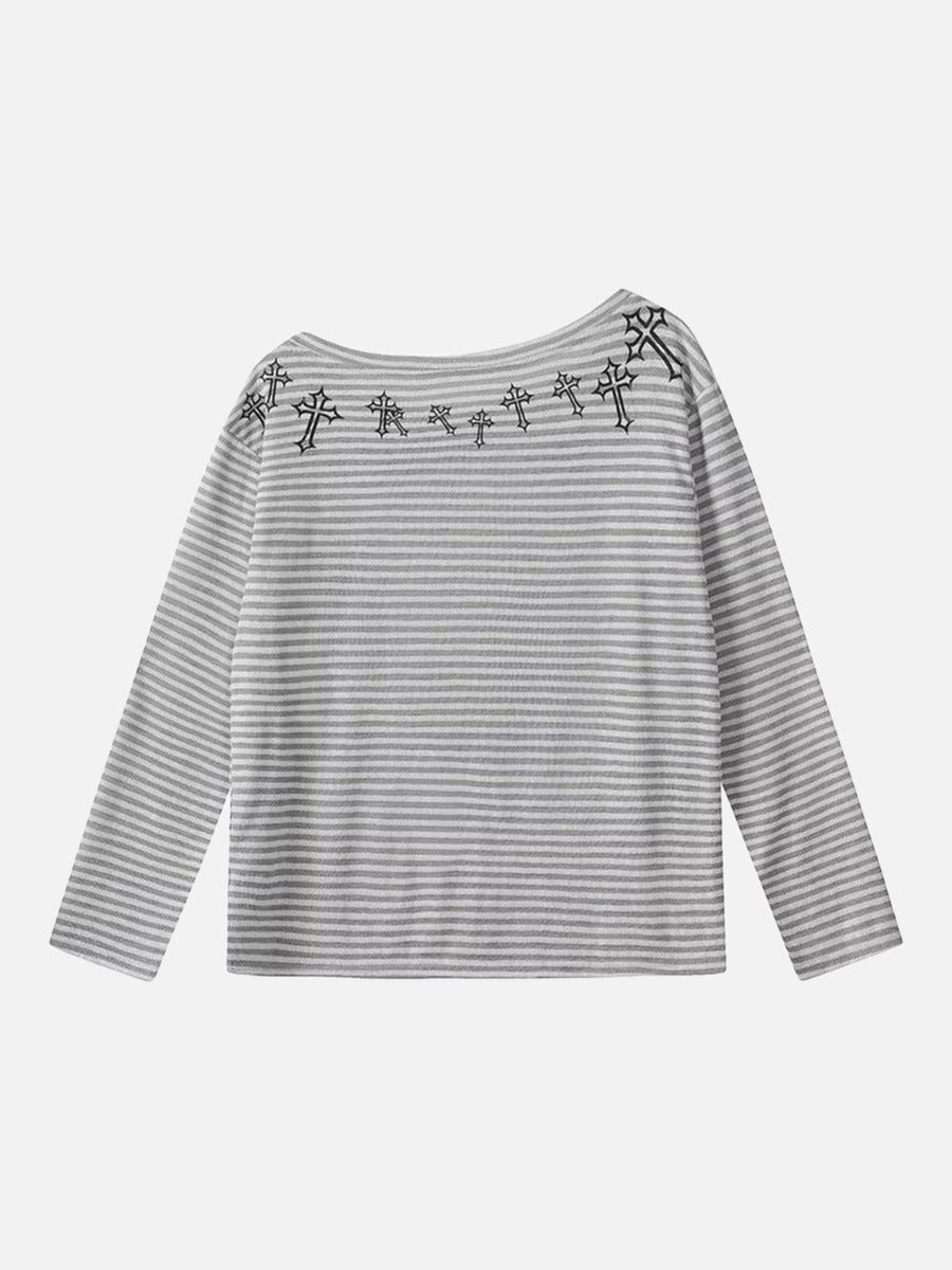 DAXUEN Gothic graphic striped long sleeve top