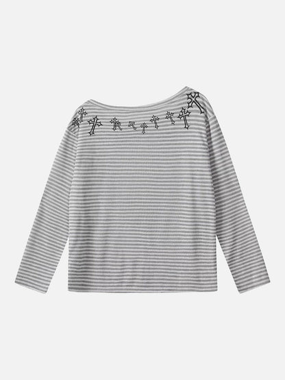 DAXUEN Gothic graphic striped long sleeve top