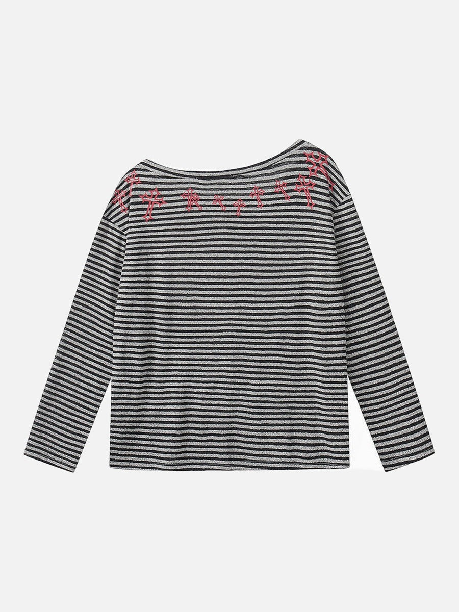 DAXUEN Gothic graphic striped long sleeve top