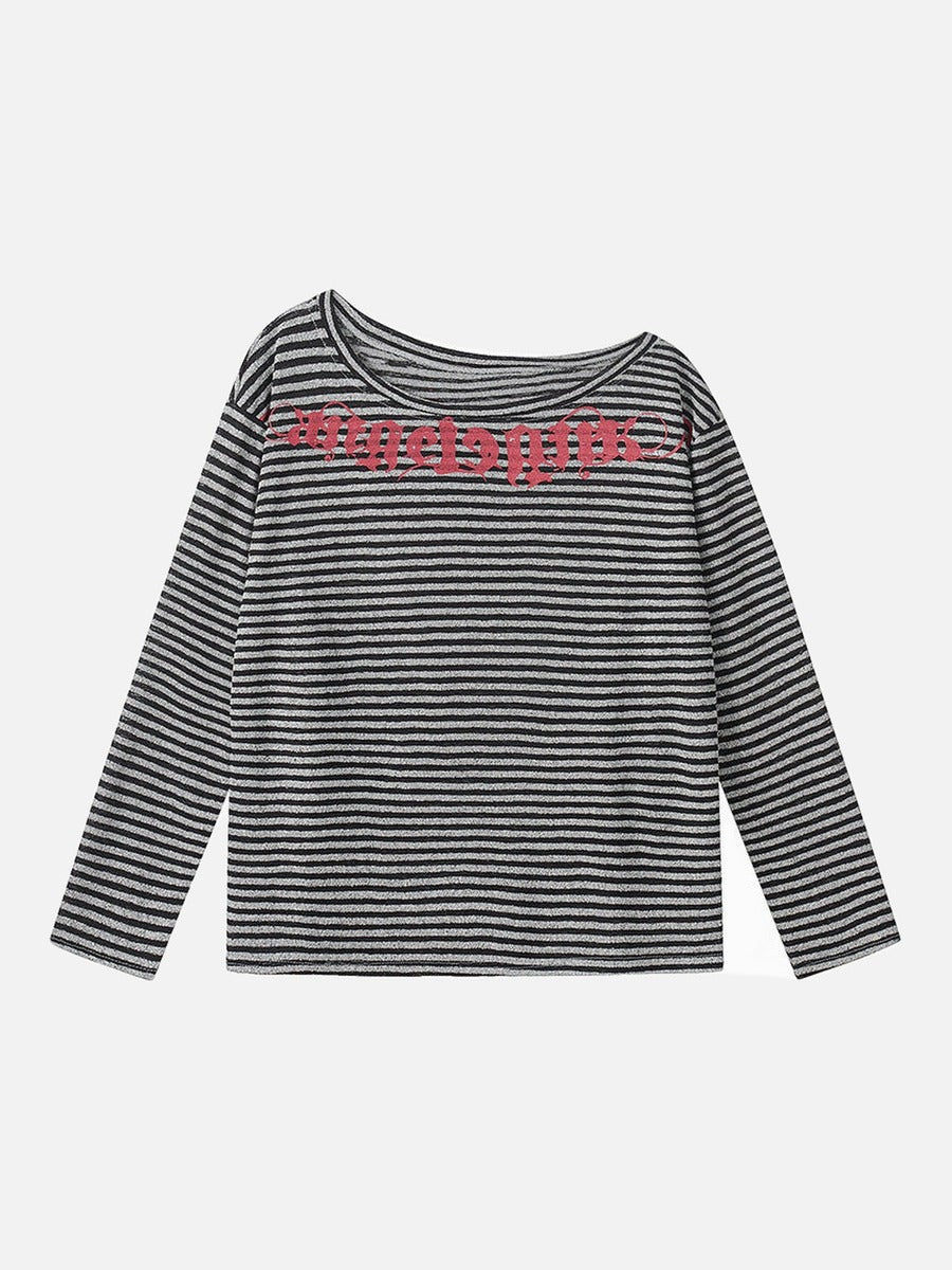 DAXUEN Gothic graphic striped long sleeve top