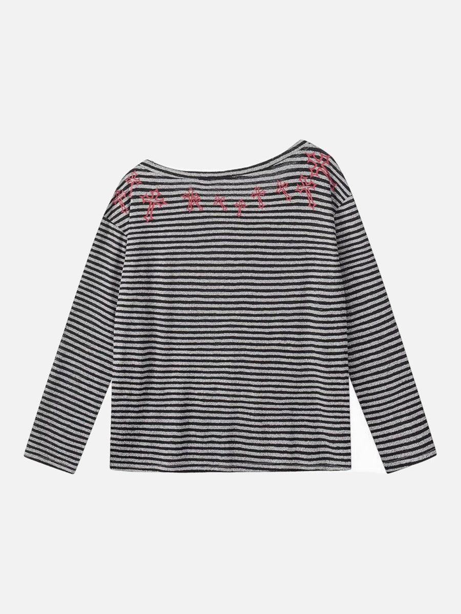 DAXUEN Gothic graphic striped long sleeve top