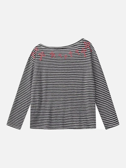 DAXUEN Gothic graphic striped long sleeve top
