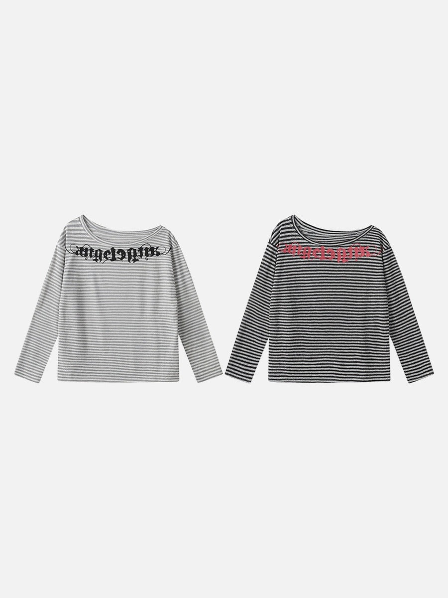 DAXUEN Gothic graphic striped long sleeve top