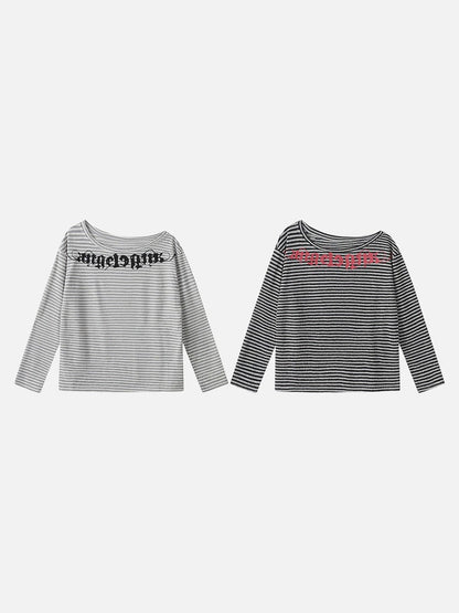 DAXUEN Gothic graphic striped long sleeve top