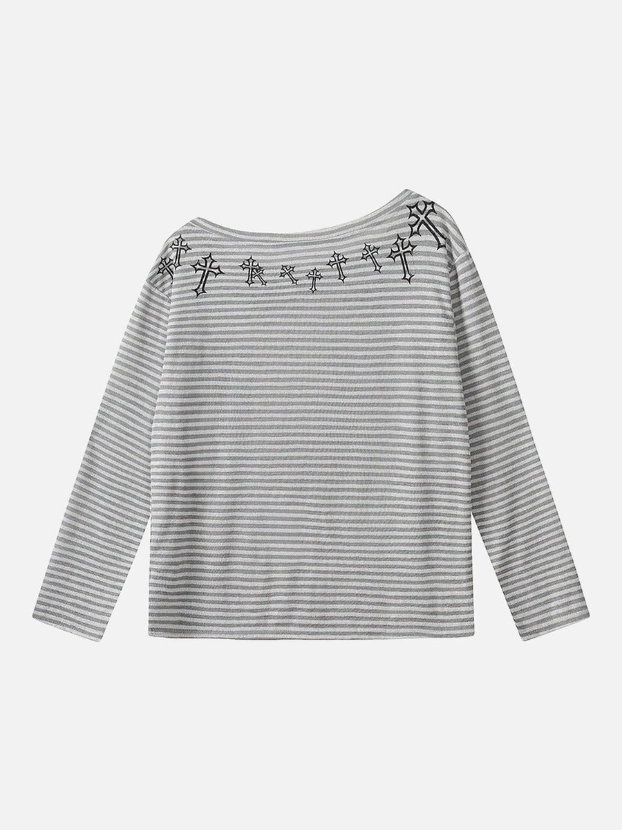 DAXUEN Gothic graphic striped long sleeve top