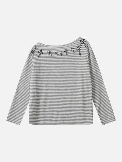DAXUEN Gothic graphic striped long sleeve top