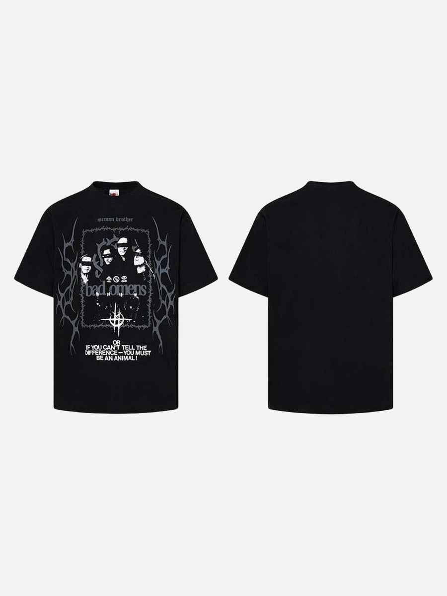 DAXUEN Black short-sleeved waffle knit t-shirt with graphic design