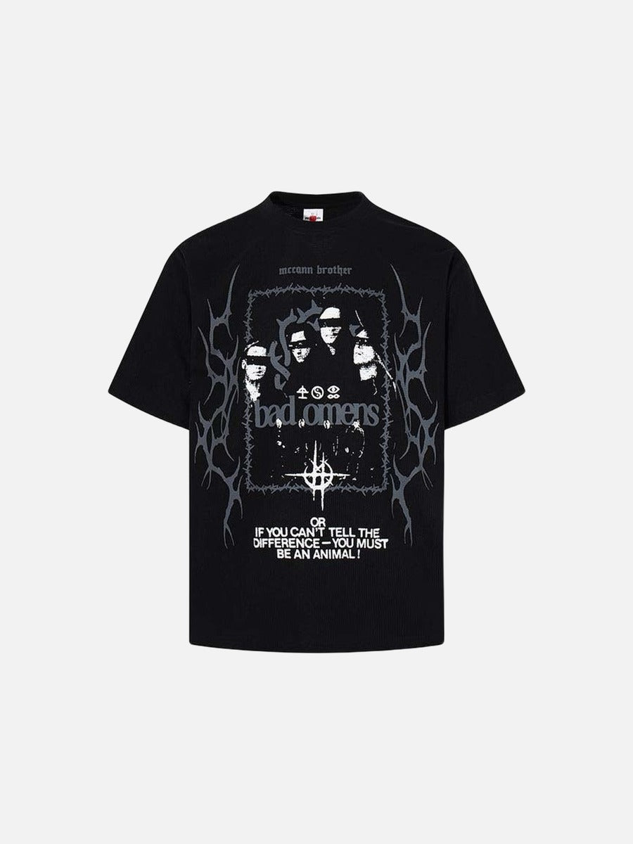DAXUEN Black short-sleeved waffle knit t-shirt with graphic design