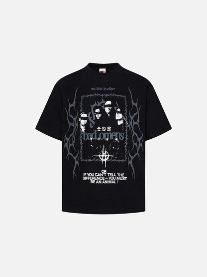 DAXUEN Black short-sleeved waffle knit t-shirt with graphic design